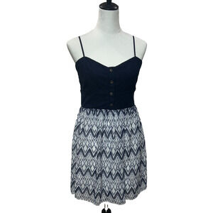 Trixxi Dress Large Mini Blue White Y2K Baby Doll Chevron Halter Beachy NWT